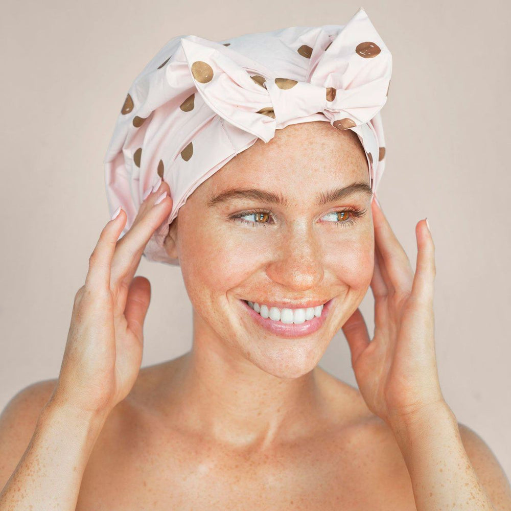 Recycled Polyester Luxe Shower Cap - Blush Dot